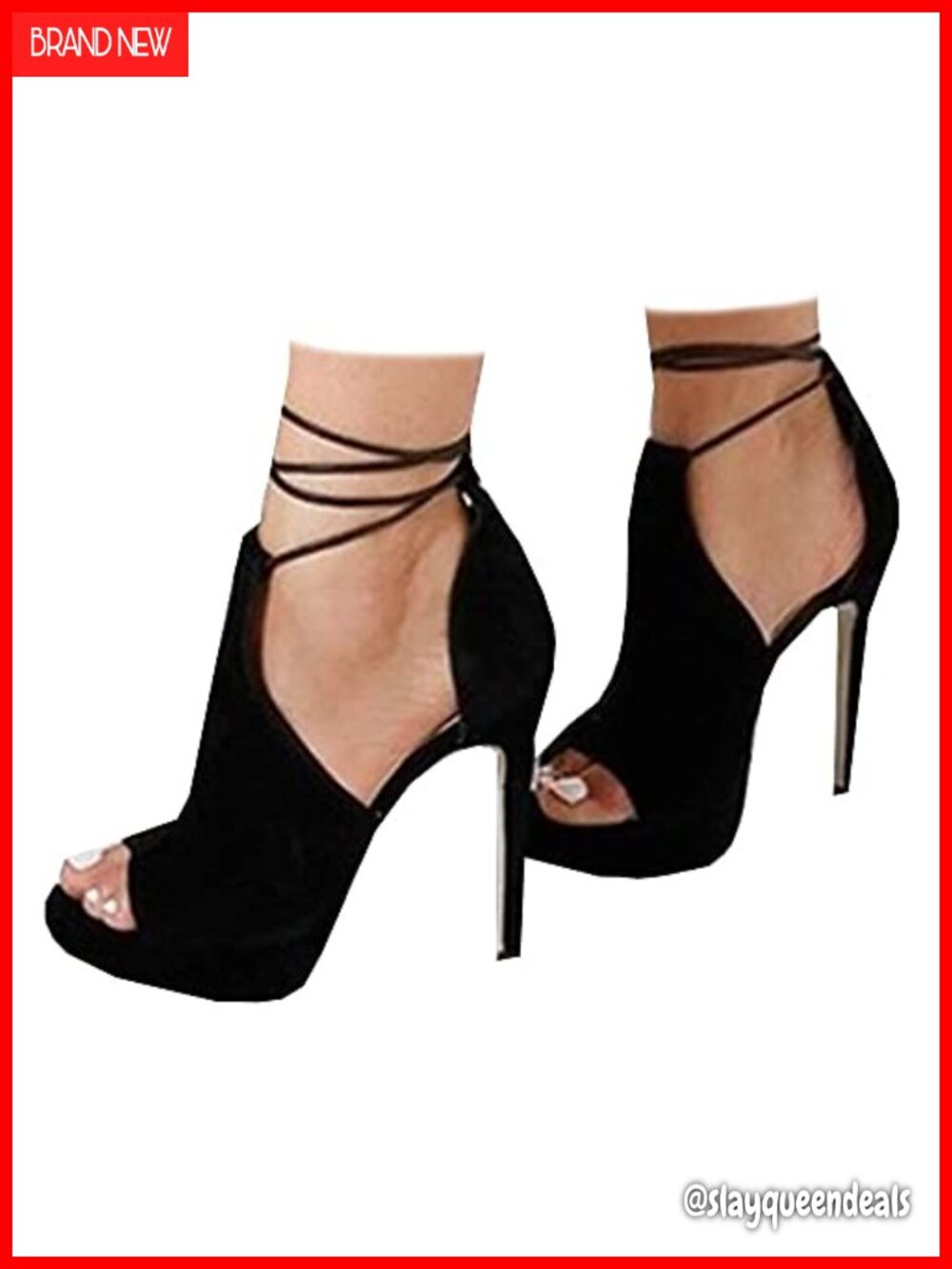 Faux Leather Platform Peep Toe Heeled Sandals Lace Up Stilettos